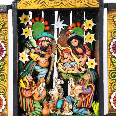 🌟✨ Retablo Andino Nacimiento Amarillo de 25 cm ✨
