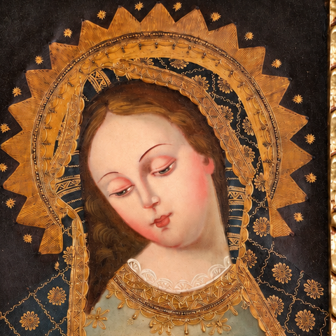 🕊️👑 Virgen de la Paz 55 × 45 cm – Pintura Cuzqueña Artesanal PFS0400066