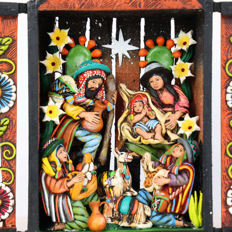 🌟✨ Retablo Andino Nacimiento Naranja de 25 cm ✨