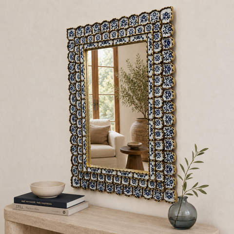 🪞✨ Espejo rectangular blanco 80 cm – Vidrio pintado a mano ✨