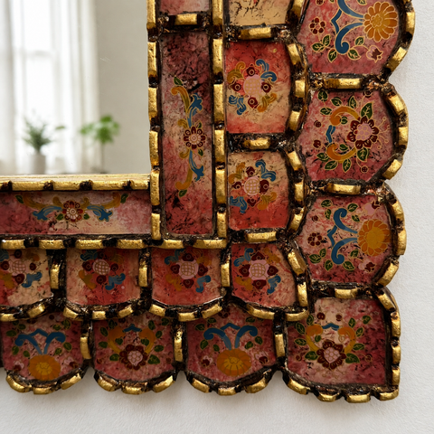 🪞✨ Espejo Cusqueño 80 cm – Vidrio Pintado a Mano ✨