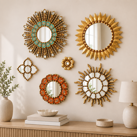 Composición Dubái – Set de 6 Espejos Cuzqueños Artesanales para Pared