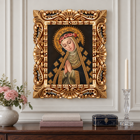 🌹🙏 Santa Rosa de Lima 55 × 45 cm – Pintura Cuzqueña Artesanal