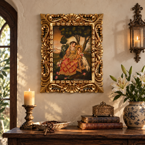 🌿👑 Divina Pastora 55 × 45 cm – Pintura Cuzqueña Artesanal PFS0400036