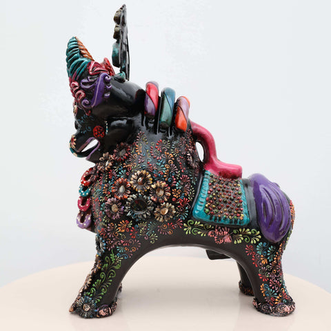🐂 Toro de Pucará Premium Negro 37 cm – Cerámica Artesanal Peruana Decorativa de Lujo