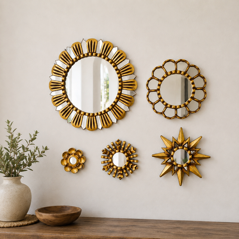 Composición Margarita Espiga – Set de 5 Espejos Cuzqueños Artesanales para Pared