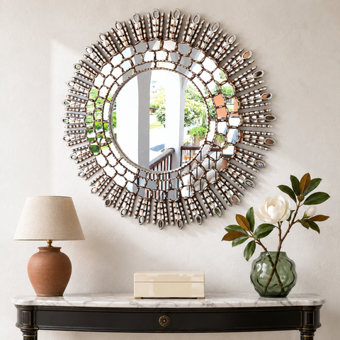 🪞✨ Espejo Cuzqueño Plateado Ojo de 80 cm ✨