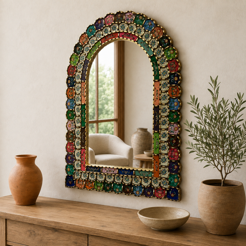 🪞✨ Espejo Urna multicolor 80 cm – Vidrio pintado a mano ✨