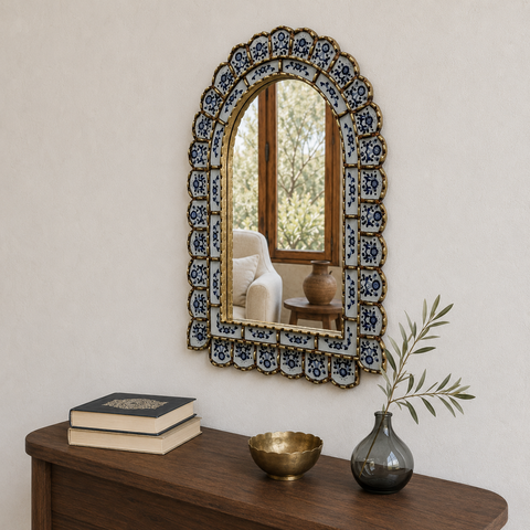 🪞✨ Espejo Urna blanco 60 cm – Vidrio pintado a mano ✨