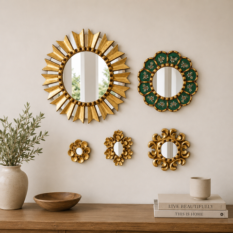 Composición Rosal – Set de 5 Espejos Cuzqueños Artesanales para Pared
