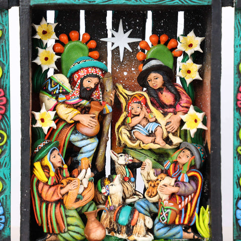🌟✨ Retablo Andino Nacimiento Turquesa de 25 cm ✨