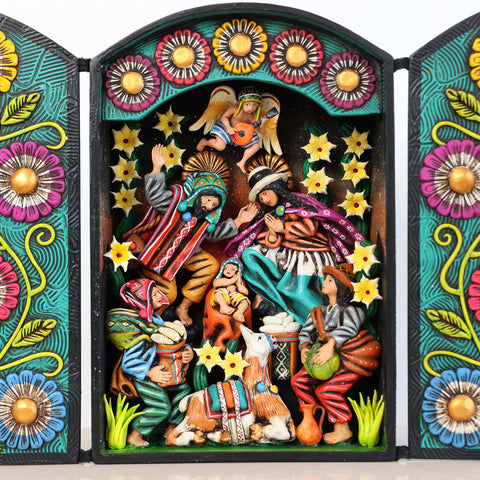 🌟✨ Retablo Andino Nacimiento Turquesa de 29 cm ✨
