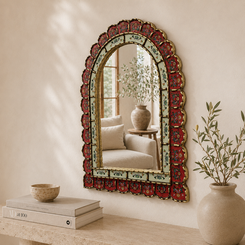 🪞✨ Espejo Urna rojo 60 cm – Vidrio pintado a mano ✨