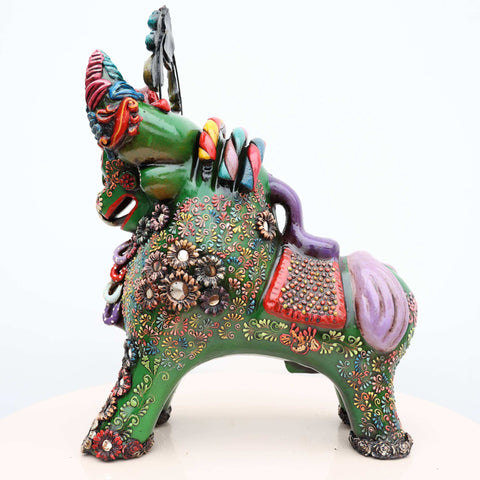 🐂 Toro de Pucará Premium Verde 37 cm – Cerámica Artesanal Peruana Decorativa de Lujo