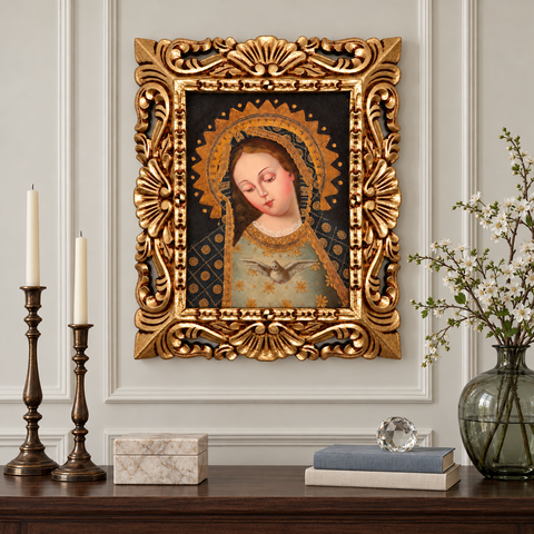 🕊️👑 Virgen de la Paz 55 × 45 cm – Pintura Cuzqueña Artesanal PFS0400066