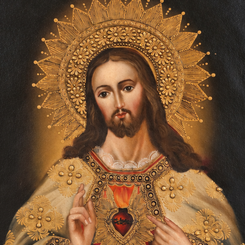 ❤️✨ Sagrado Corazón de Jesús 55 × 45 cm – Pintura Cuzqueña Artesanal PFS0400025