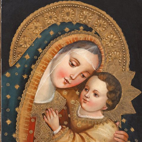 👑✨ Virgen María 55 × 45 cm – Pintura Cuzqueña Artesanal PFS0400044