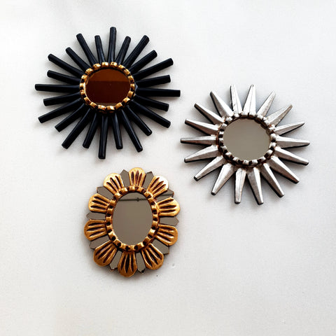 Composición Antracita Plata – Set de 3 Espejos Cuzqueños Artesanales para Pared