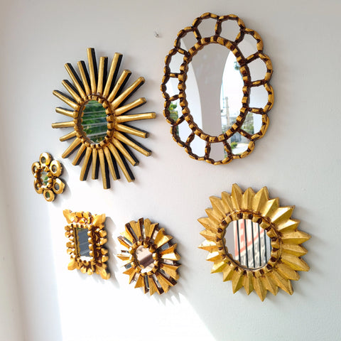 Hermosa composición de espejos decorativos artesanales cuzqueños, ideales para embellecer tu hogar con estilo único. Espejos Artesanales laminados en pan de Oro-Espejos Decorativos-Espejos Peruanos-Espejos Cuzqueños-Peruvian Mirrors-Espejos de Madera