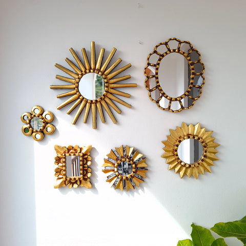 Hermosa composición de espejos decorativos artesanales cuzqueños, ideales para embellecer tu hogar con estilo único. Espejos Artesanales laminados en pan de Oro-Espejos Decorativos-Espejos Peruanos-Espejos Cuzqueños-Peruvian Mirrors-Espejos de Madera