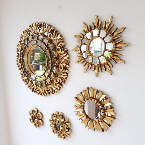 Hermosa composición de espejos decorativos artesanales cuzqueños, ideales para embellecer tu hogar con estilo único. Espejos Artesanales laminados en pan de Oro-Espejos Decorativos-Espejos Peruanos-Espejos Cuzqueños-Peruvian Mirrors-Espejos de Madera