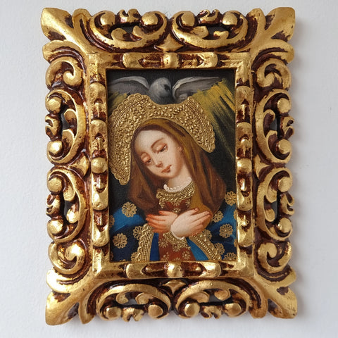 Pintura Cuzqueña con Marco " La Virgen Ave María Purísima " 47