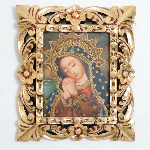 Pintura Cuzqueña con Marco " Virgen Maria "Descubre el arte religioso de las pinturas cuzqueñas: expresiones vibrantes que capturan la devoción y la historia cultural de Perú - Pintura Cuzqueña - Pintura Peruana - Arte Religioso - Escuela Cuzqueña - Virgen - Santos - Arcangel - Pintura Oleo