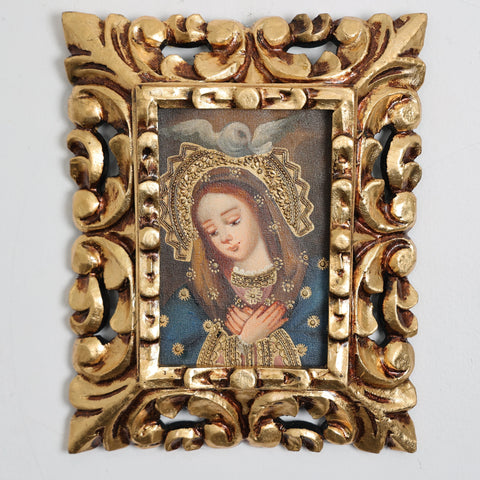 Pintura Cuzqueña con Marco " Virgen Maria con el Espiritu Santo " 123