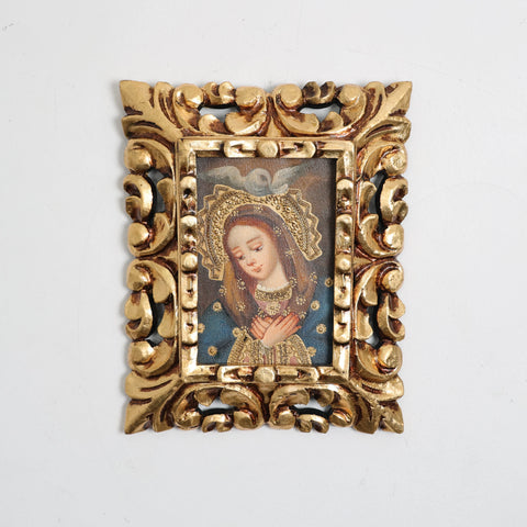 Pintura Cuzqueña con Marco " Virgen Maria con el Espiritu Santo " 123