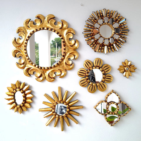 Hermosa composición de espejos decorativos artesanales cuzqueños, ideales para embellecer tu hogar con estilo único. Espejos Artesanales laminados en pan de Oro-Espejos Decorativos-Espejos Peruanos-Espejos Cuzqueños-Peruvian Mirrors-Espejos de Madera