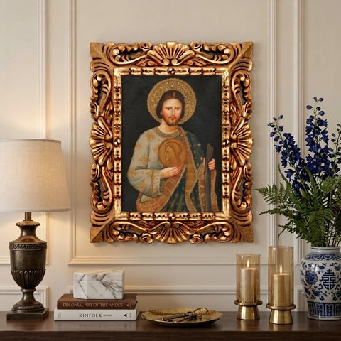 🙏✨ San Judas Tadeo 55 × 45 cm – Pintura Cuzqueña Artesanal PFS0400049