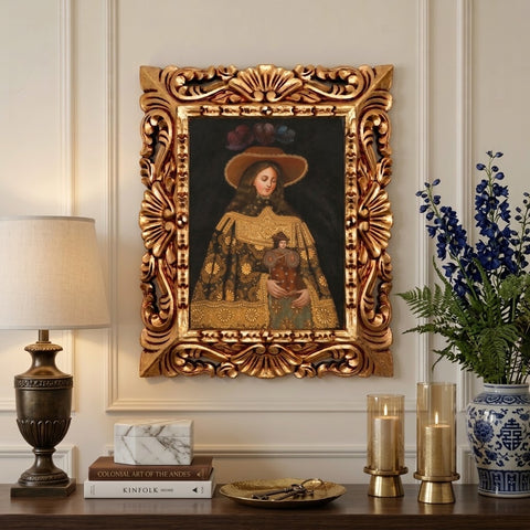 🧵👑 Virgen Hilandera 55 × 45 cm – Pintura Cuzqueña Artesanal PFS0400048