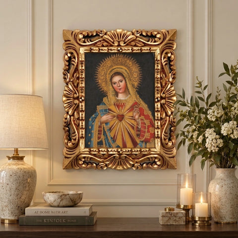 ❤️👑 Sagrado Corazón de María 55 × 45 cm – Pintura Cuzqueña Artesanal PFS0400046