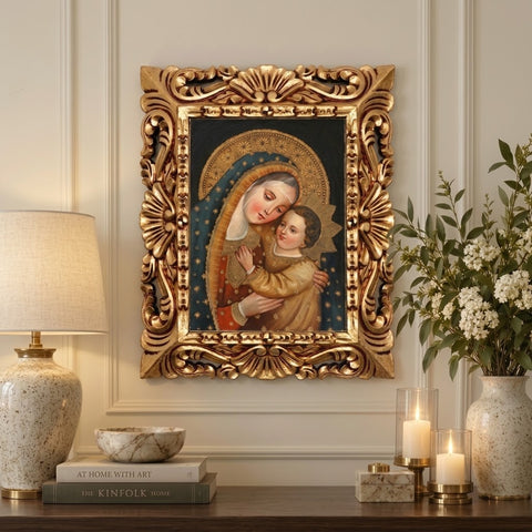 👑✨ Virgen María 55 × 45 cm – Pintura Cuzqueña Artesanal PFS0400044