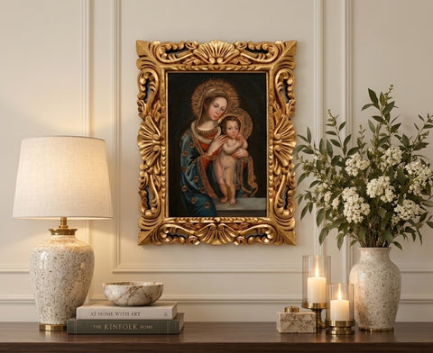 👑✨ Virgen María 55 × 45 cm – Pintura Cuzqueña Artesanal PFS0400039